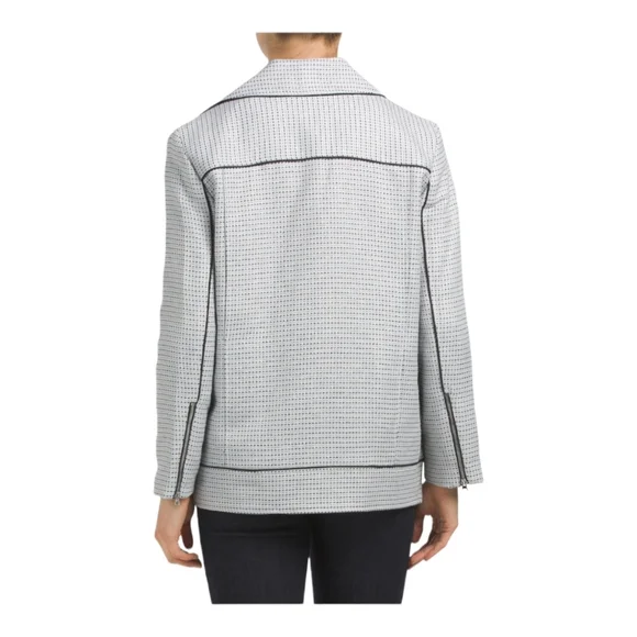 NWT Badgley Mischka Tweed Moto Jacket Grey Multi  Large - Picture 2 of 15